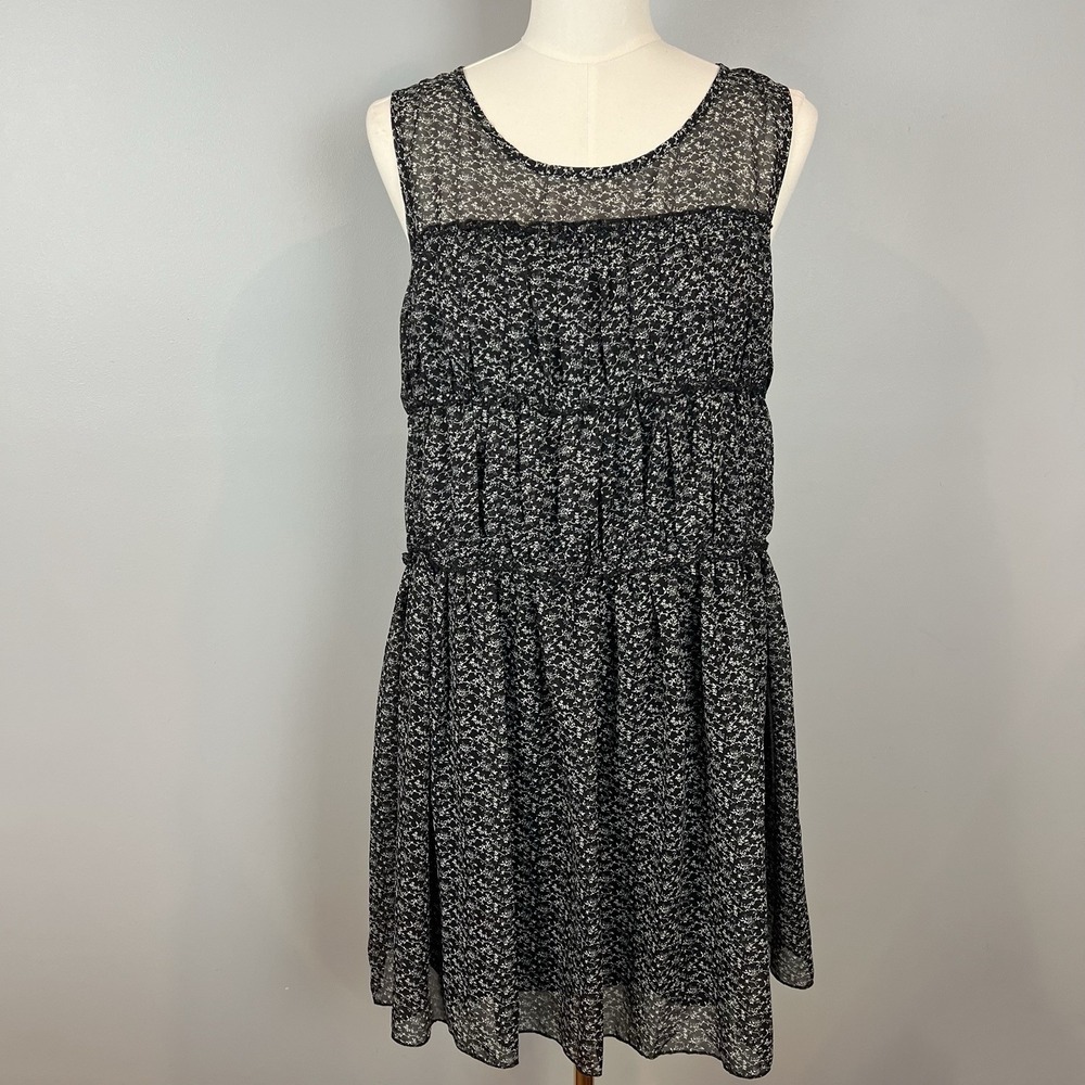 Entro Black Sleeveless Shift Dress Womens Size Large Tiered Semi Sheer NWT